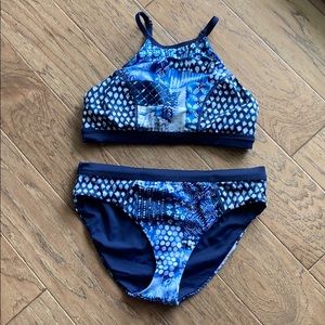 Tommy Bahama Island Active Blue Patterned Bikini Set High Neck Top